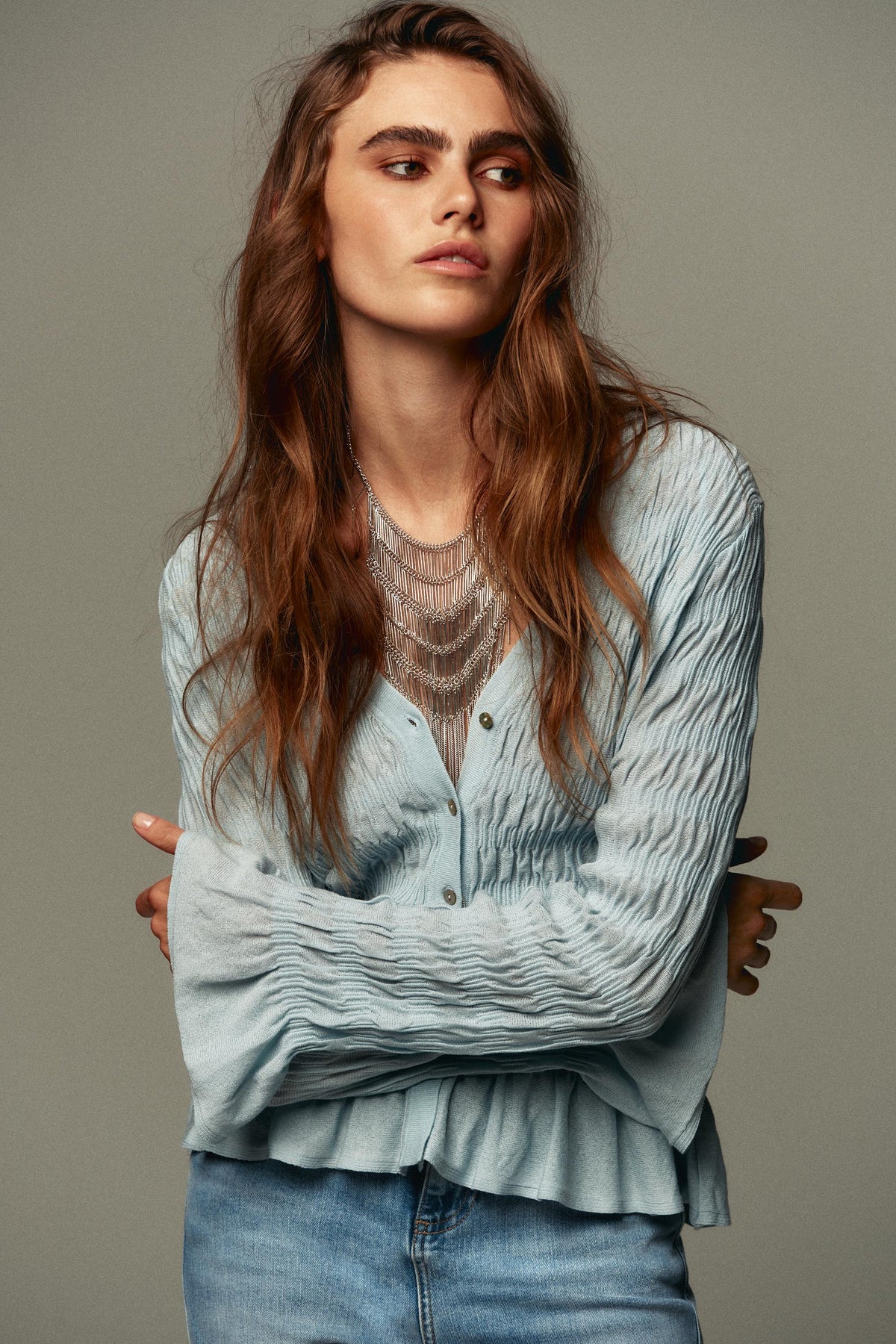 Strickjacke mit Raffungen