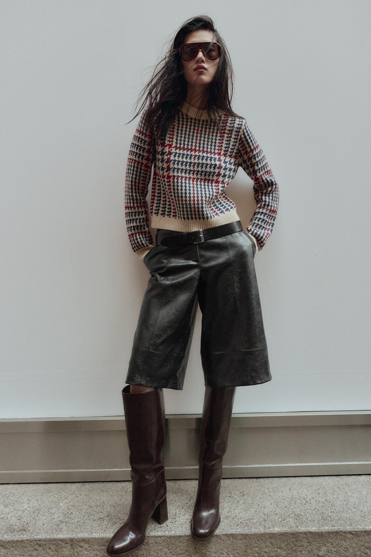 Hahnentritt-Wollpullover