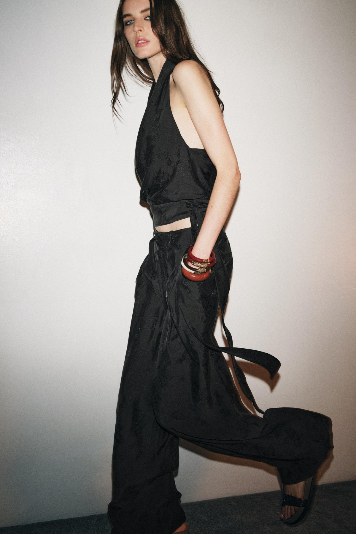 Neckholder-Top mit Blumenjacquardmuster