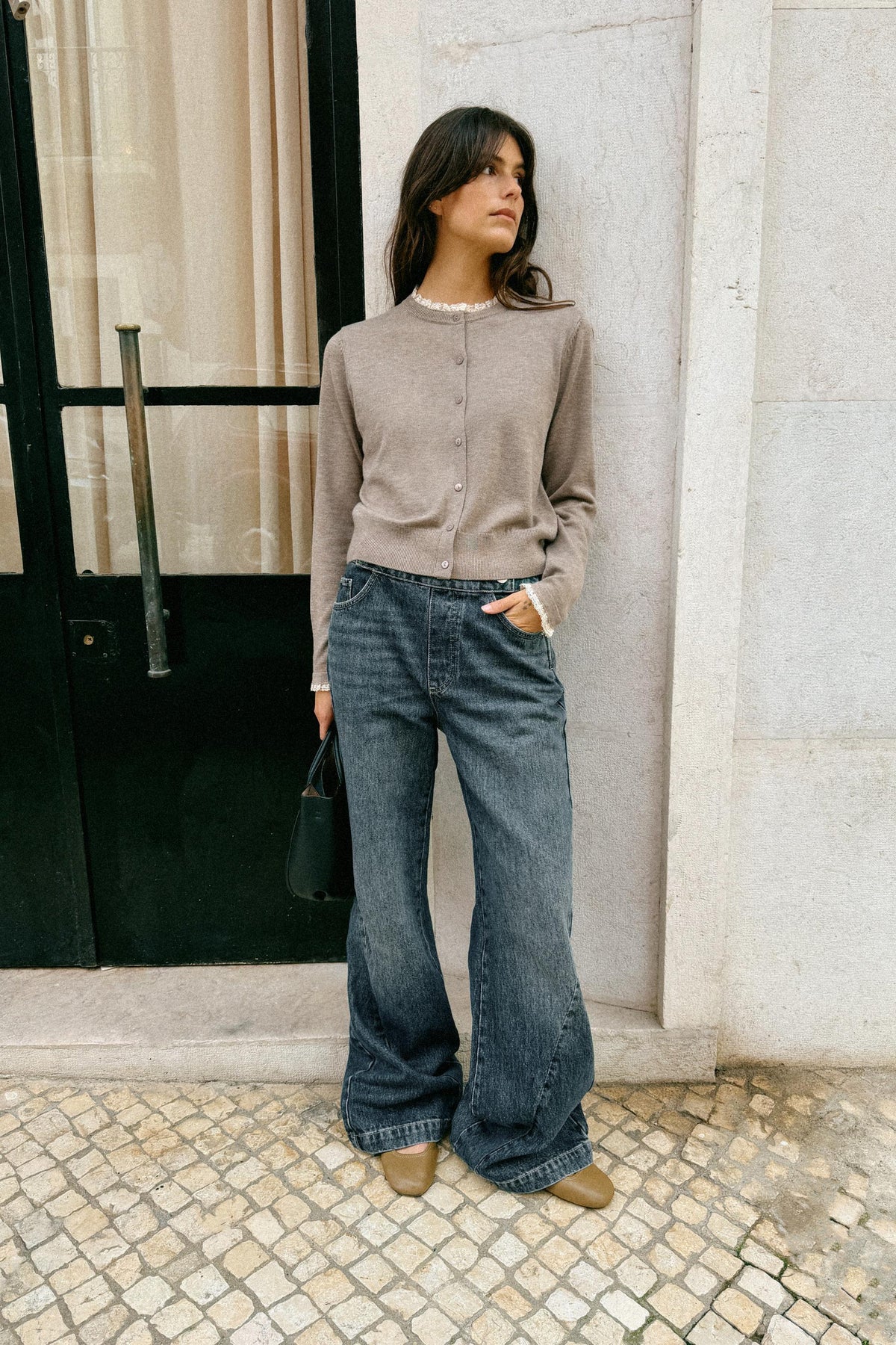 Mini-City-Tasche mit Ziernähten