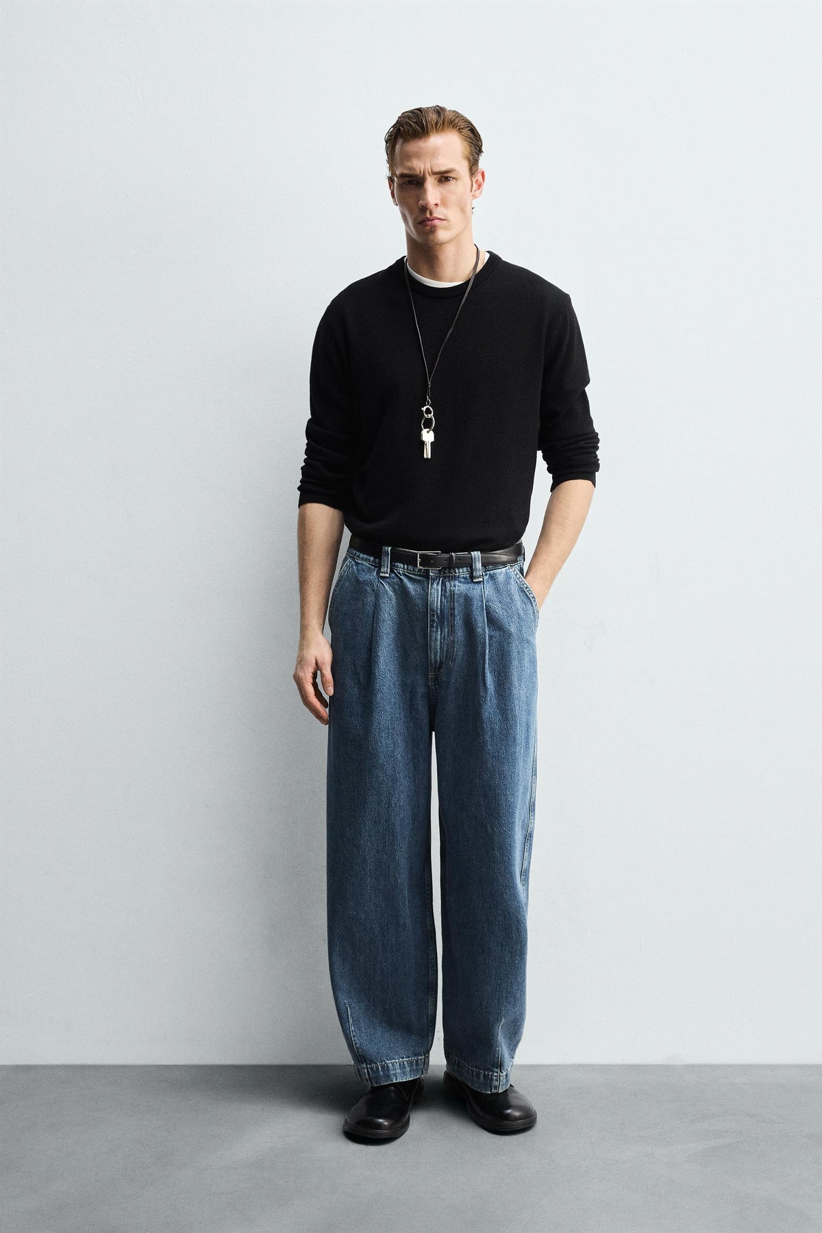 WIDE-LEG PLEATED DENIM CHINO TROUSERS - Image 1