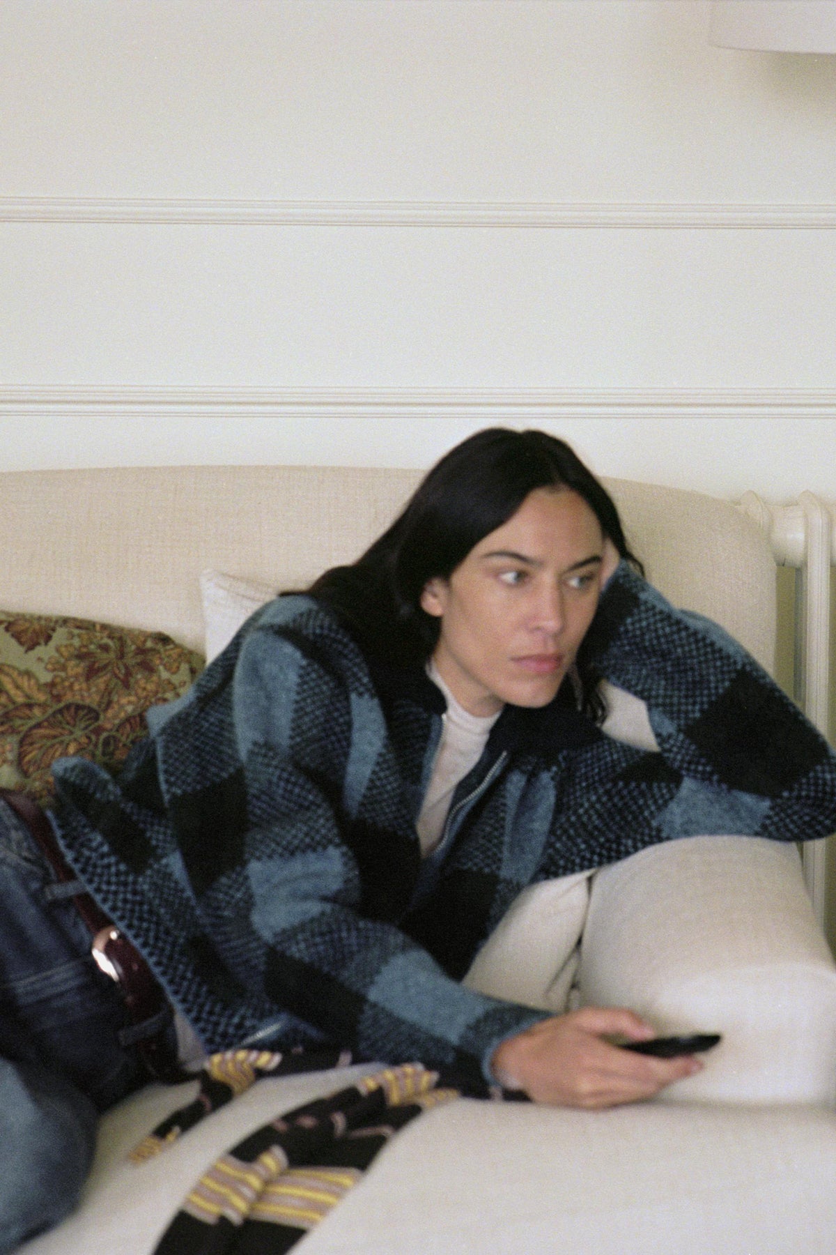 Karierte Strickbomberjacke