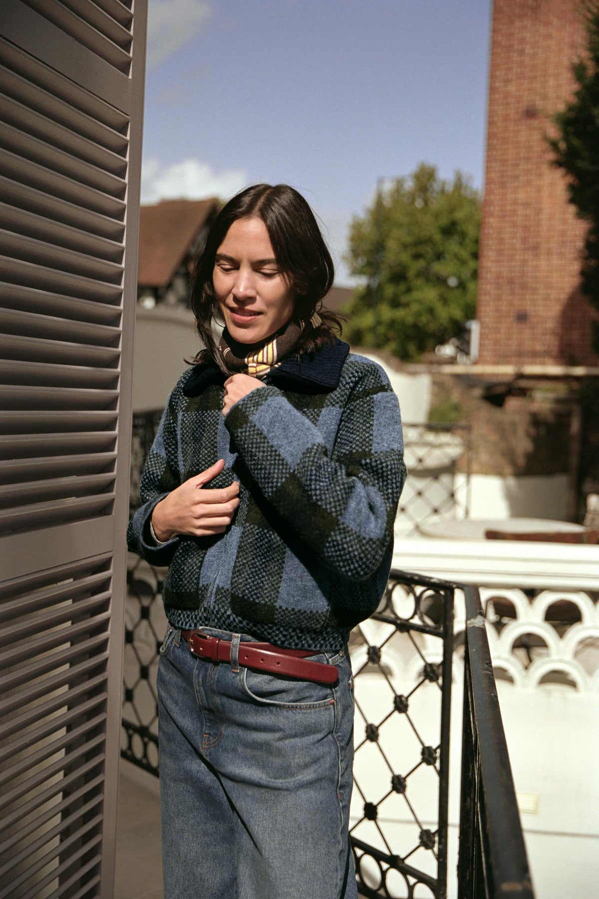 Karierte Strickbomberjacke