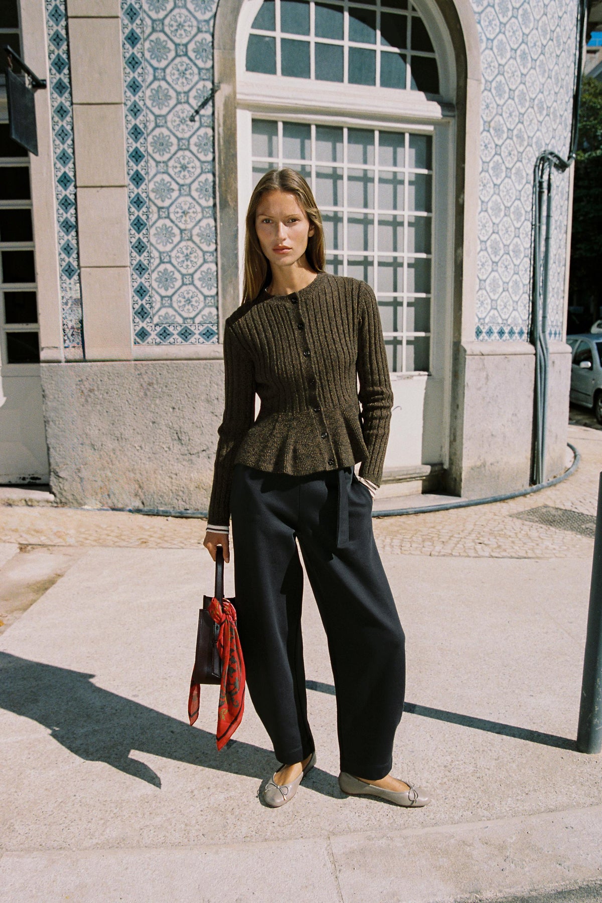 Gerippter Peplum-Cardigan