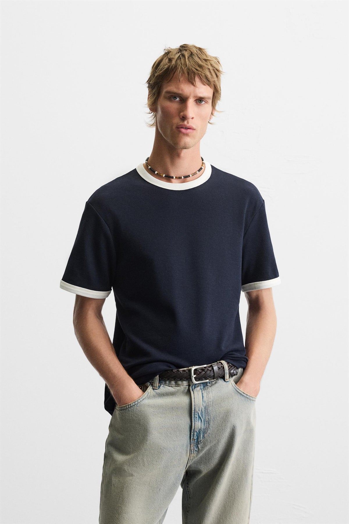 BASIC CONTRAST RIB T-SHIRT - Image 2