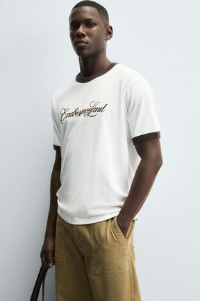 RIB KNIT CONTRAST SLOGAN T-SHIRT - Image 6