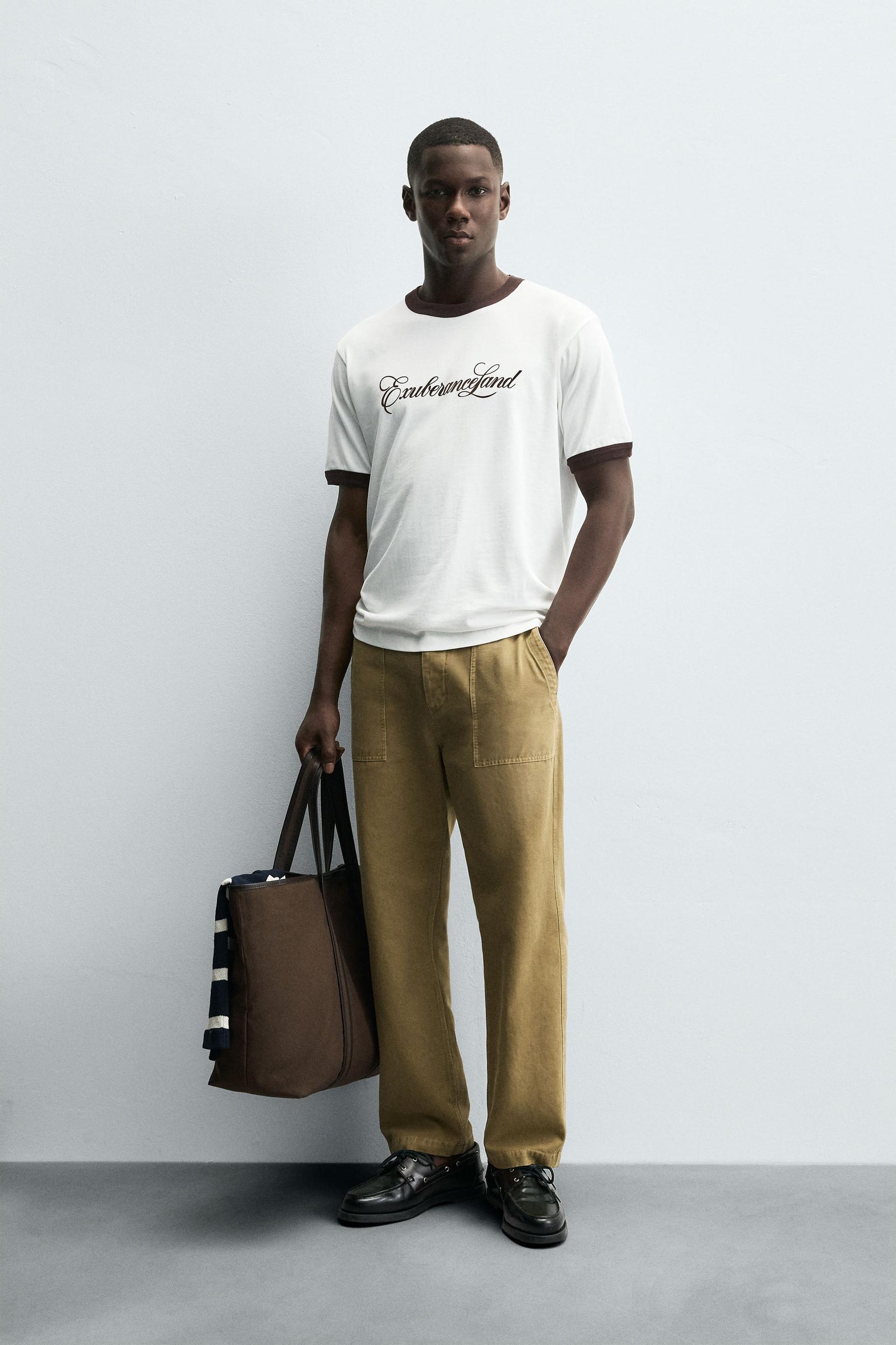 RIB KNIT CONTRAST SLOGAN T-SHIRT - Image 1