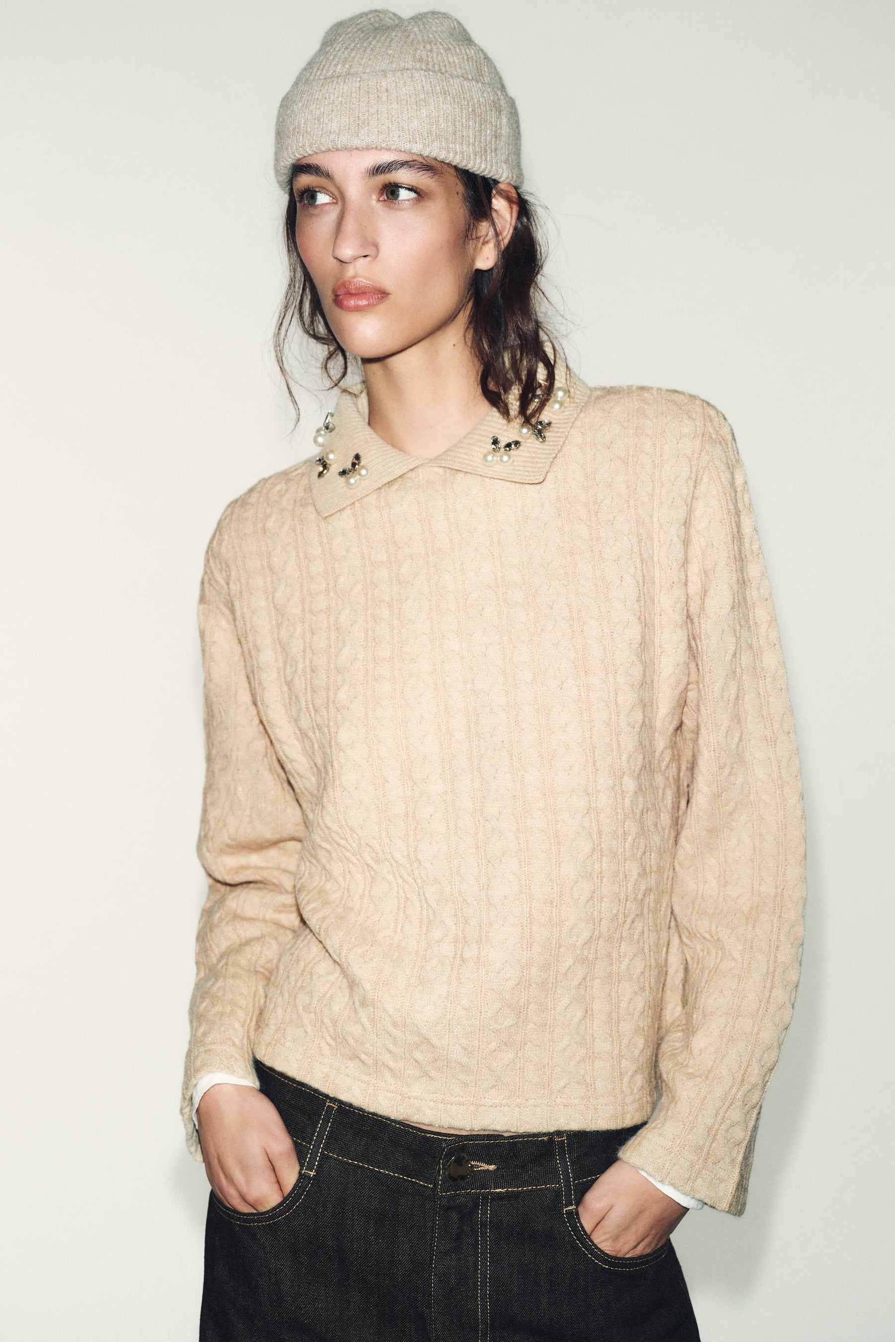 CABLE-KNIT JUMPER WITH JEWEL NECKLINE - Image 4