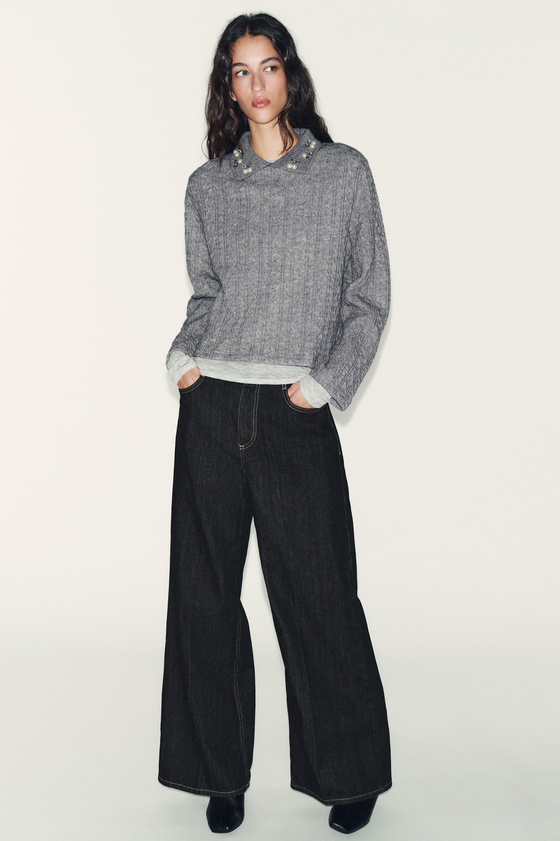 CABLE-KNIT JUMPER WITH JEWEL NECKLINE - Image 1