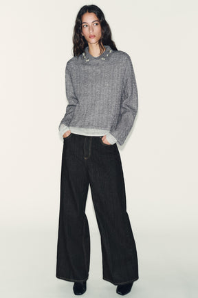 CABLE-KNIT JUMPER WITH JEWEL NECKLINE - Image 1