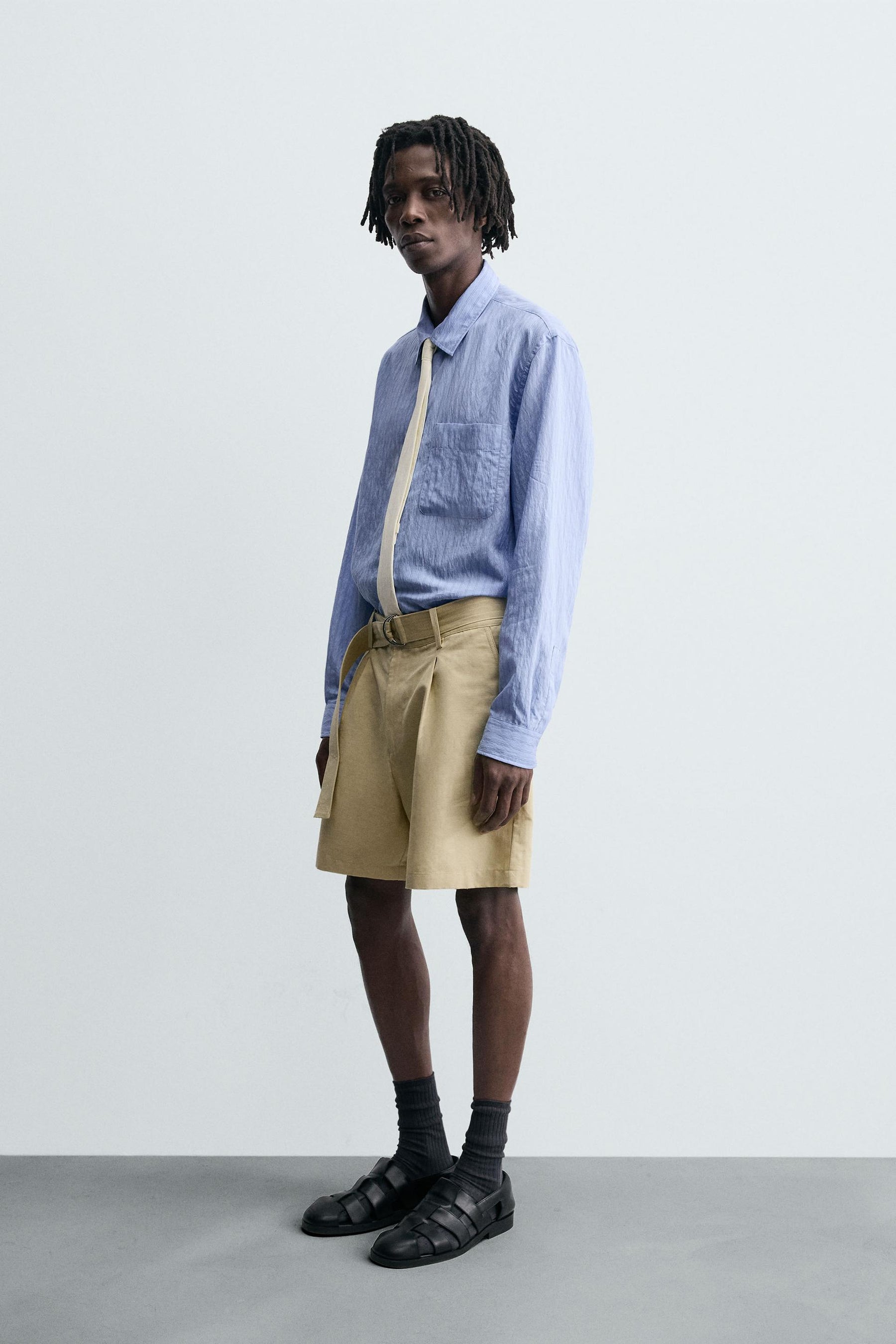 COTTON-LINEN BERMUDA SHORTS WITH BELT - Image 4