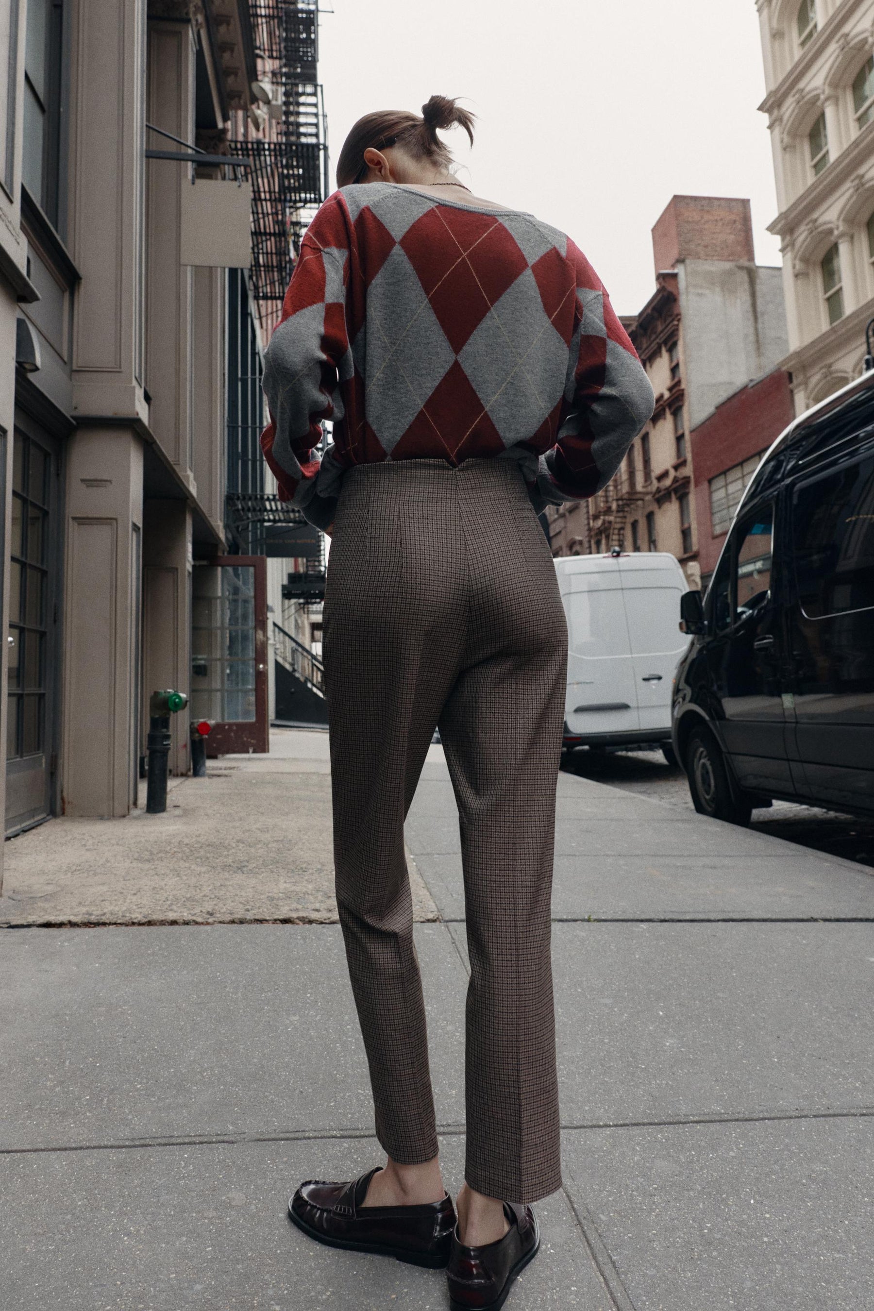 Karierte Hose mit hohem Bund