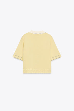 STITCH DETAIL KNIT POLO CARDIGAN - Image 5