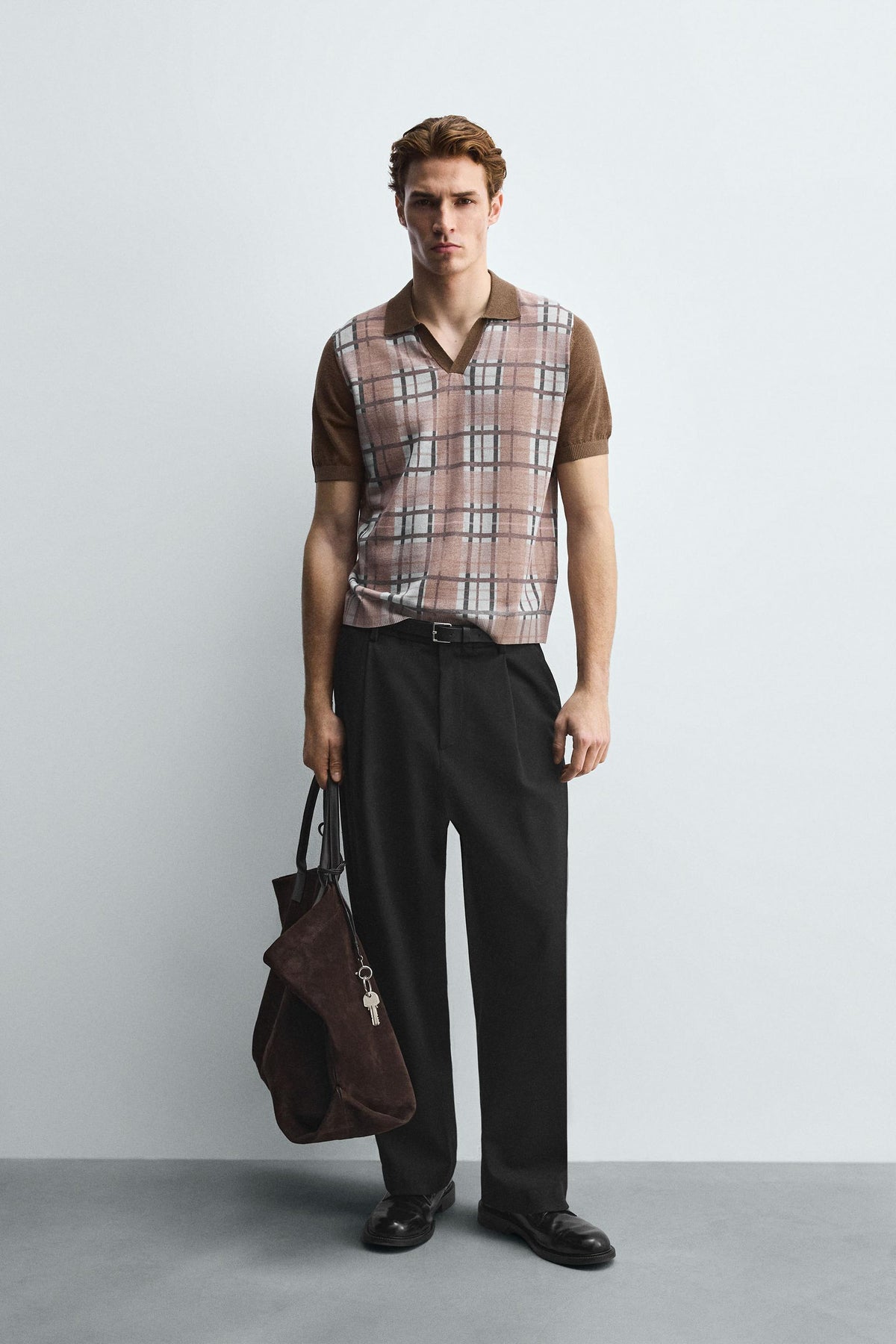 CHECK PRINT KNIT POLO SHIRT - Image 1