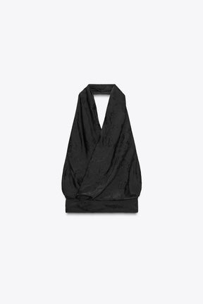Neckholder-Top mit Blumenjacquardmuster