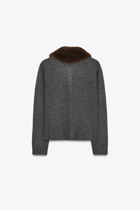 Cardigan mit Kunstpelzrevers