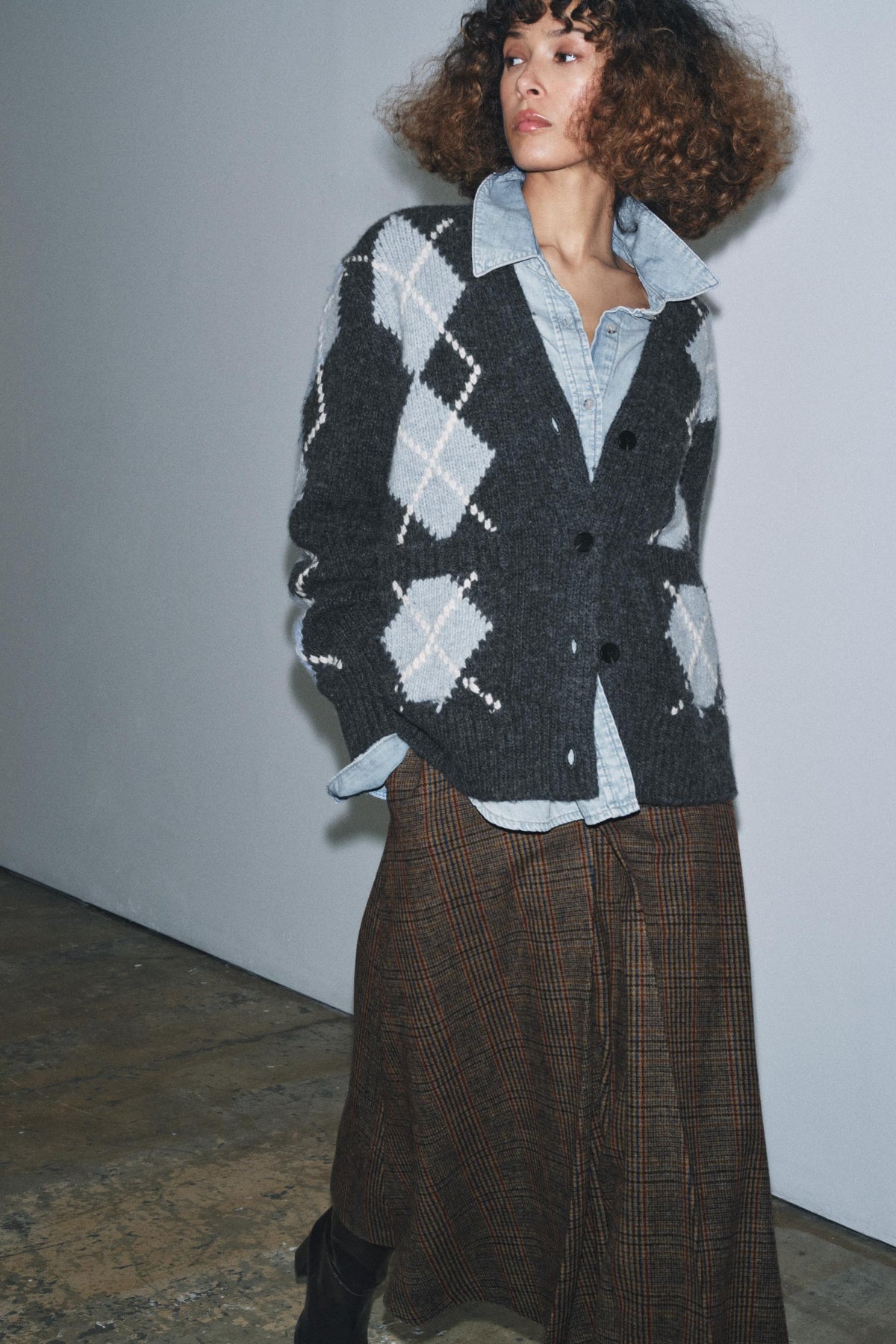 Strickjacke aus Wolle mit Argyle-Muster