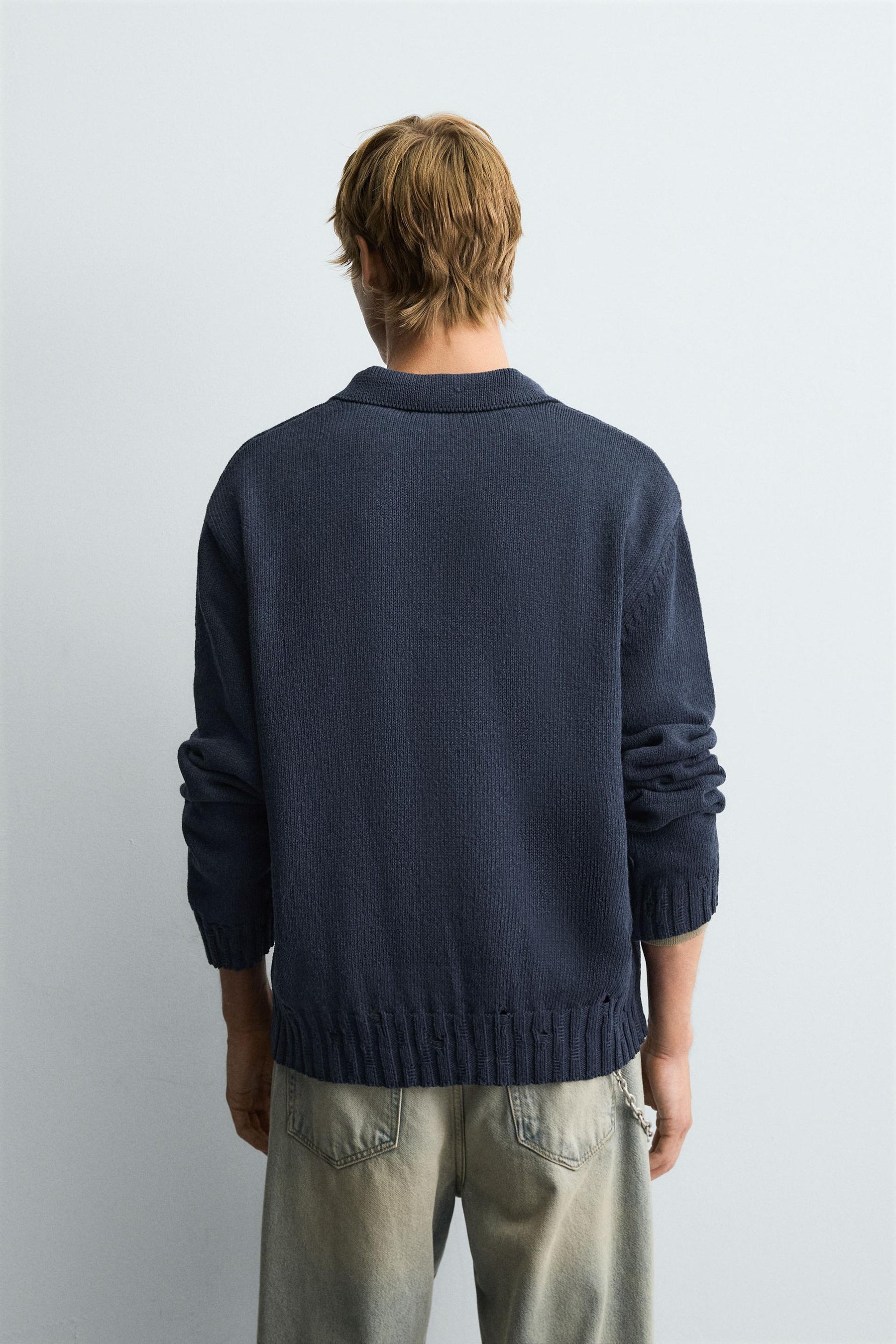 DISTRESSED KNIT POLO SHIRT - Image 3