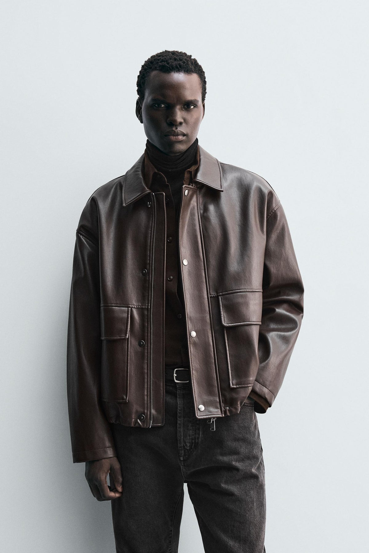 RELAXED FIT FAUX LEATHER JACKET - Image 2