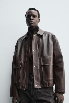 RELAXED FIT FAUX LEATHER JACKET - Image 6