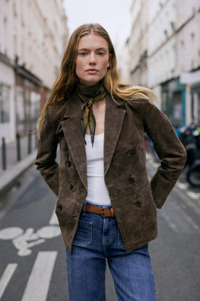 Zweireihiger Lederblazer