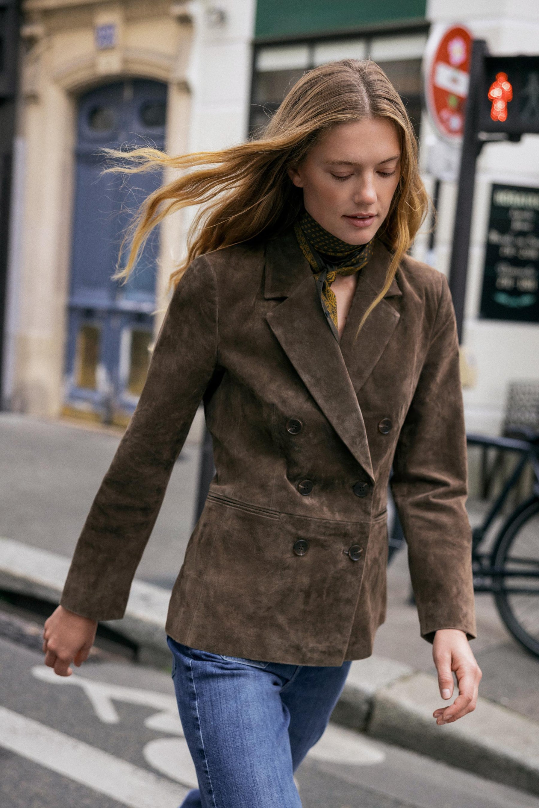 Zweireihiger Lederblazer