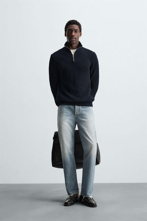 PURL KNIT QUARTER-ZIP JUMPER - Image 1