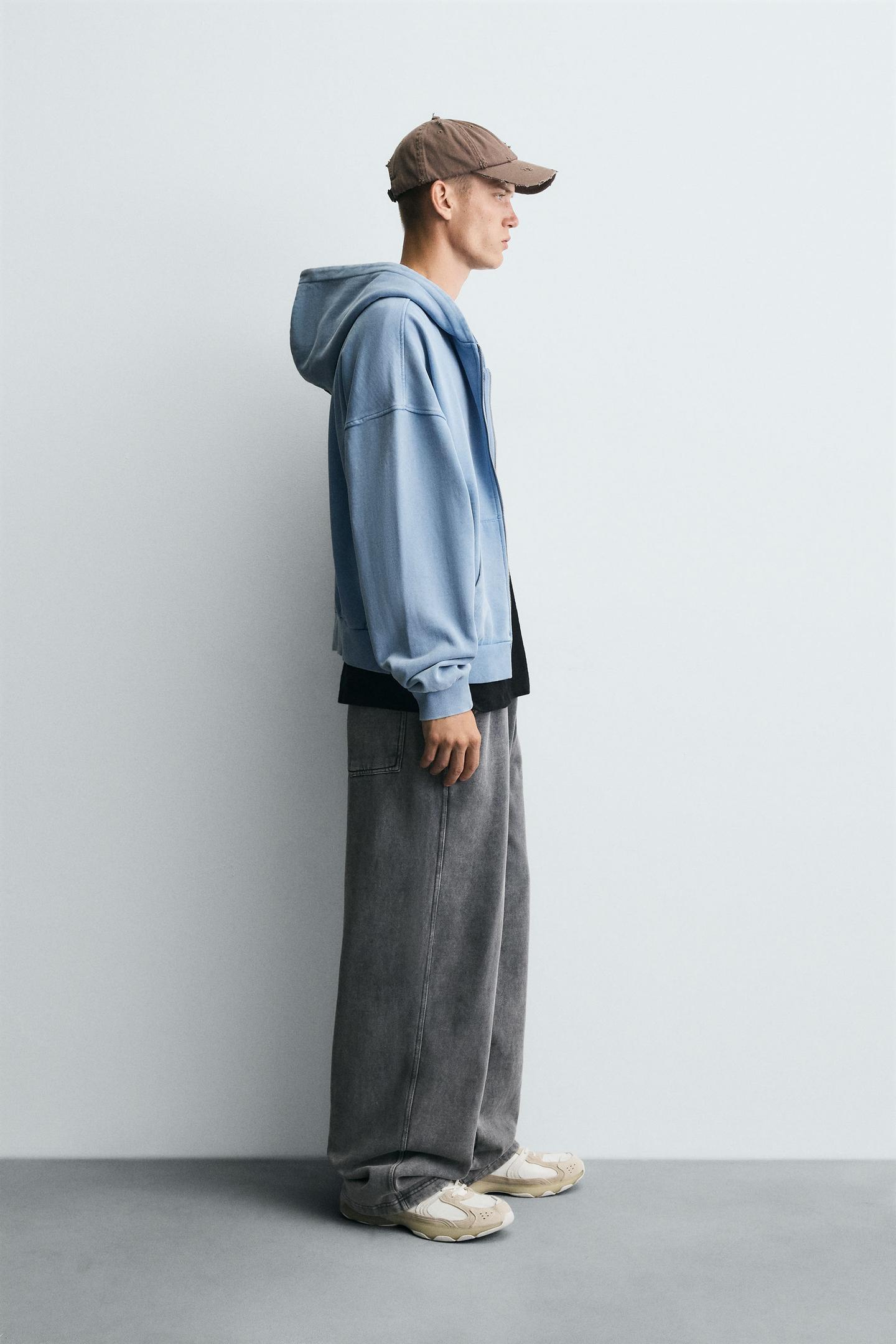 Gewaschener Kapuzenpullover mit Reißverschluss 