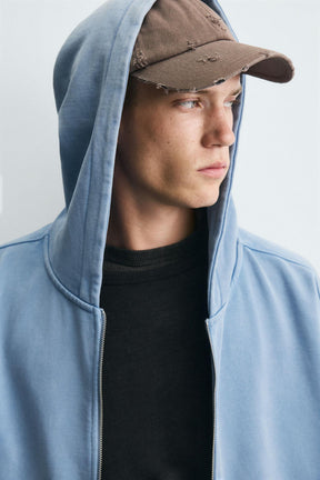 Gewaschener Kapuzenpullover mit Reißverschluss 