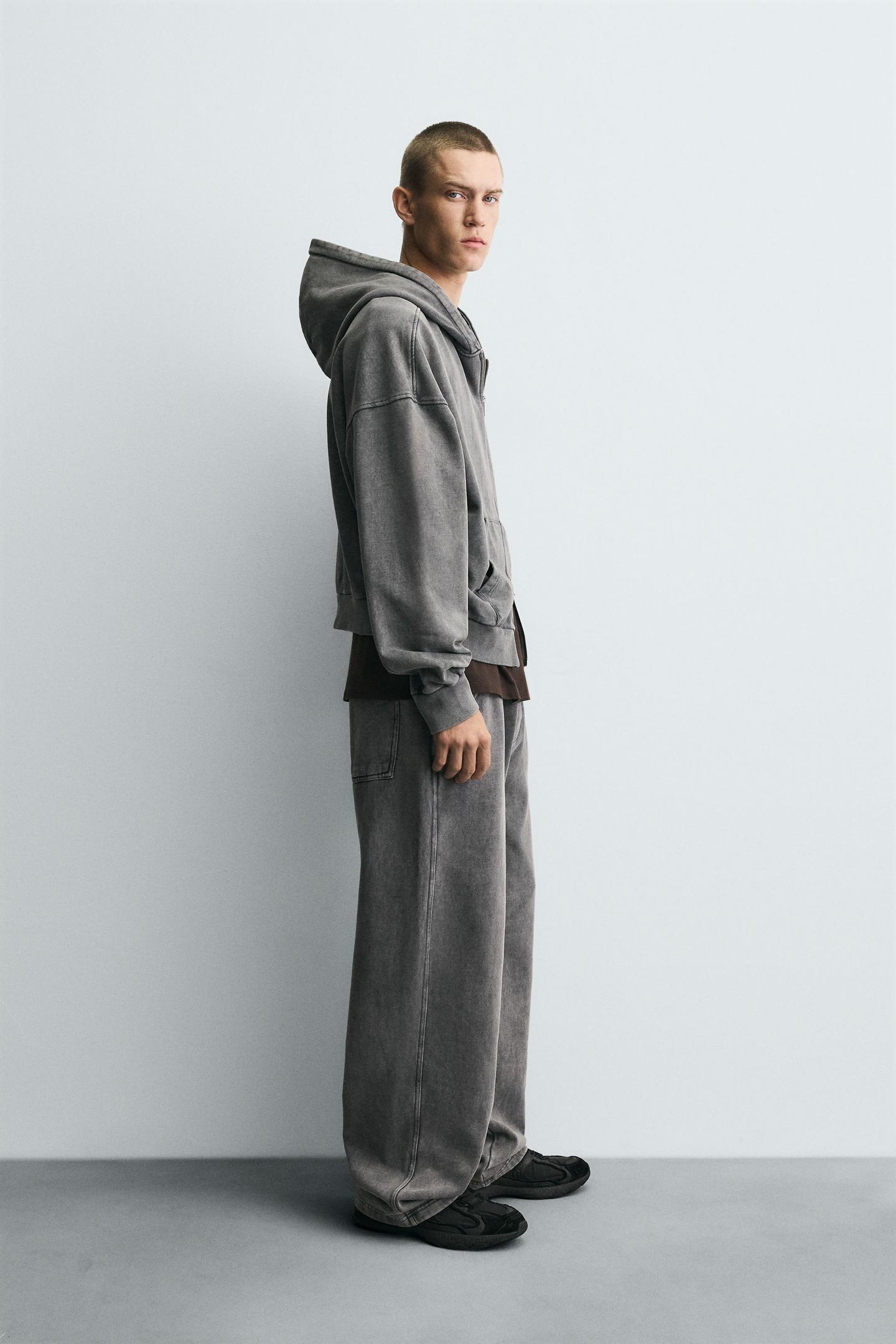 Gewaschener Kapuzenpullover mit Reißverschluss 