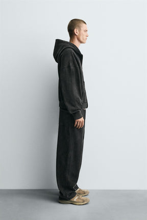 Gewaschener Kapuzenpullover mit Reißverschluss 