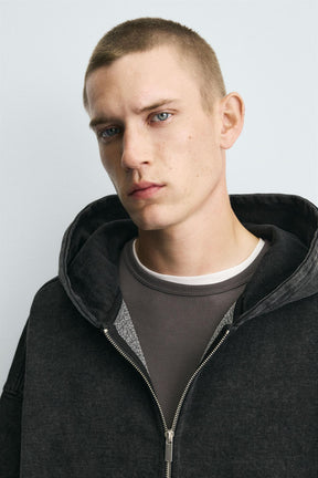 Gewaschener Kapuzenpullover mit Reißverschluss 