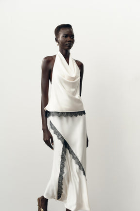 Satin-Haltertop mit Spitze