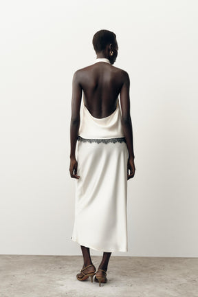 Satin-Haltertop mit Spitze