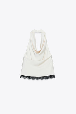 Satin-Haltertop mit Spitze