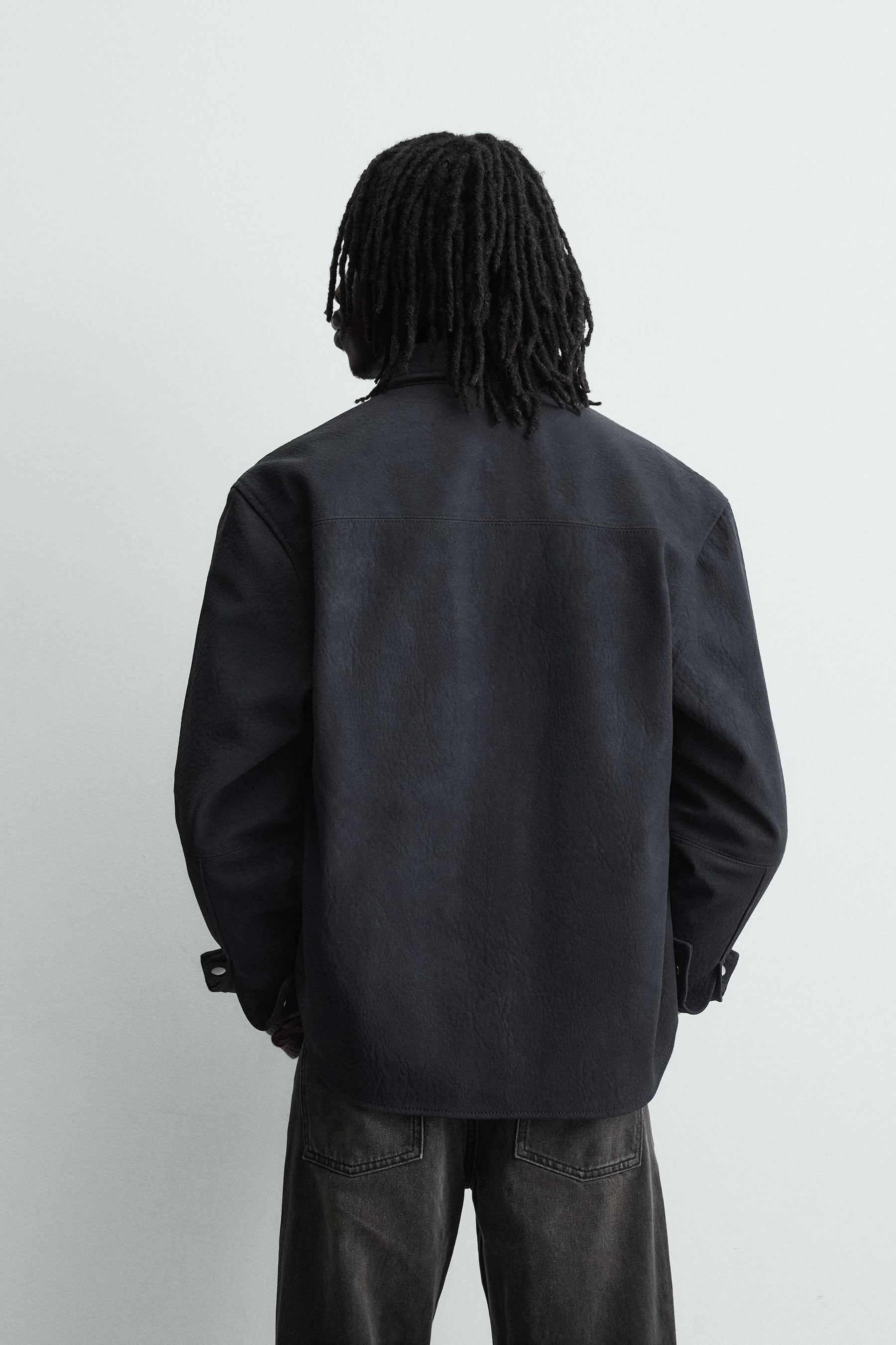 RELAXED FIT LEATHER EFFECT OVERSHIRT - Image 3
