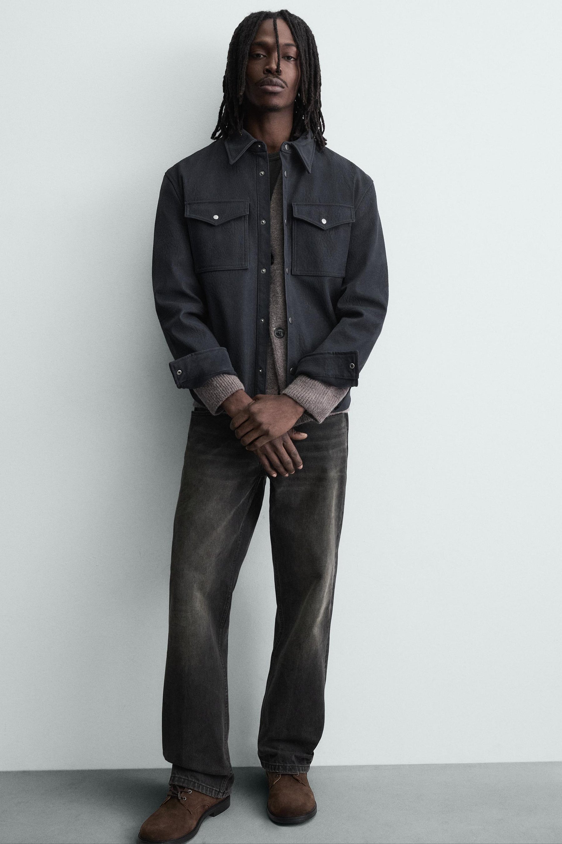 RELAXED FIT LEATHER EFFECT OVERSHIRT - Image 5