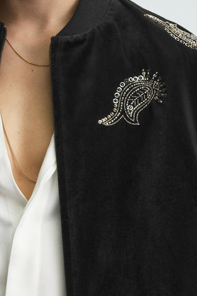 Bestickte Samtbomberjacke 