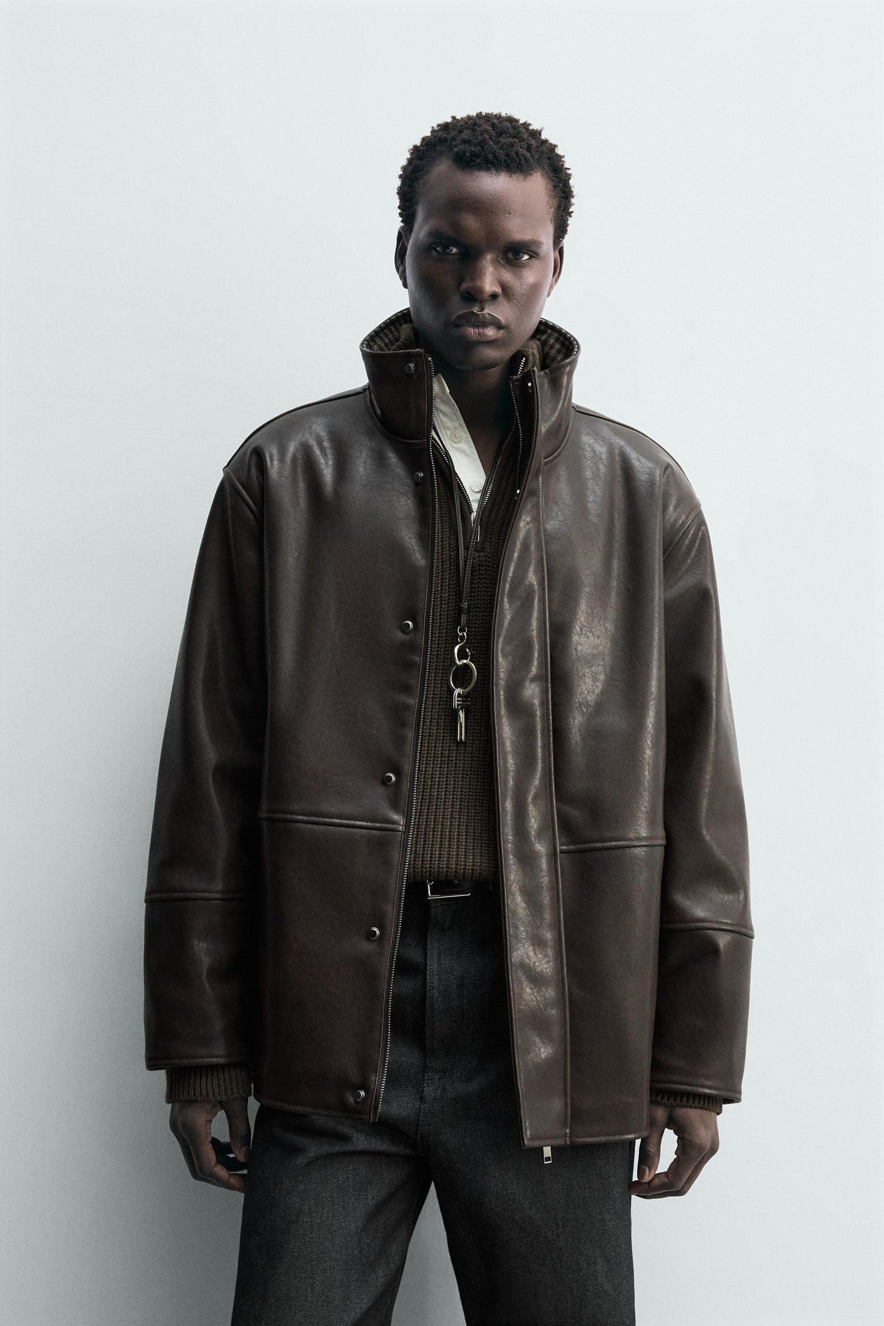 CONTRAST leather effect JACKET - Image 2