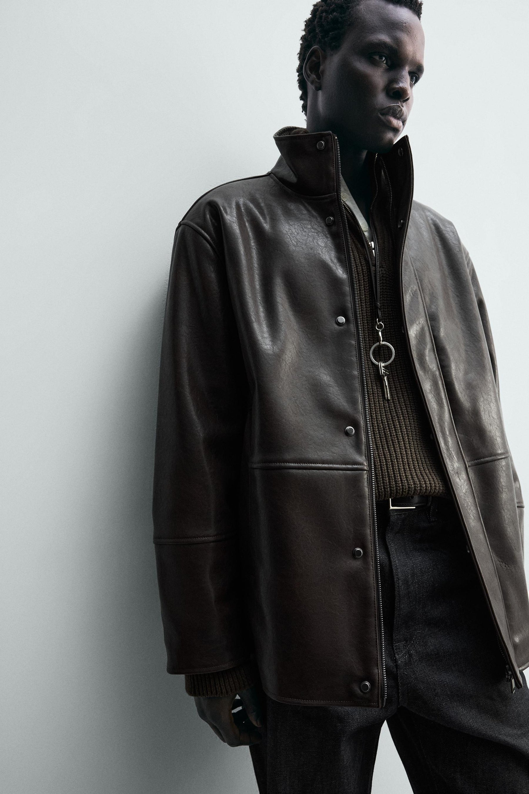 CONTRAST leather effect JACKET - Image 5