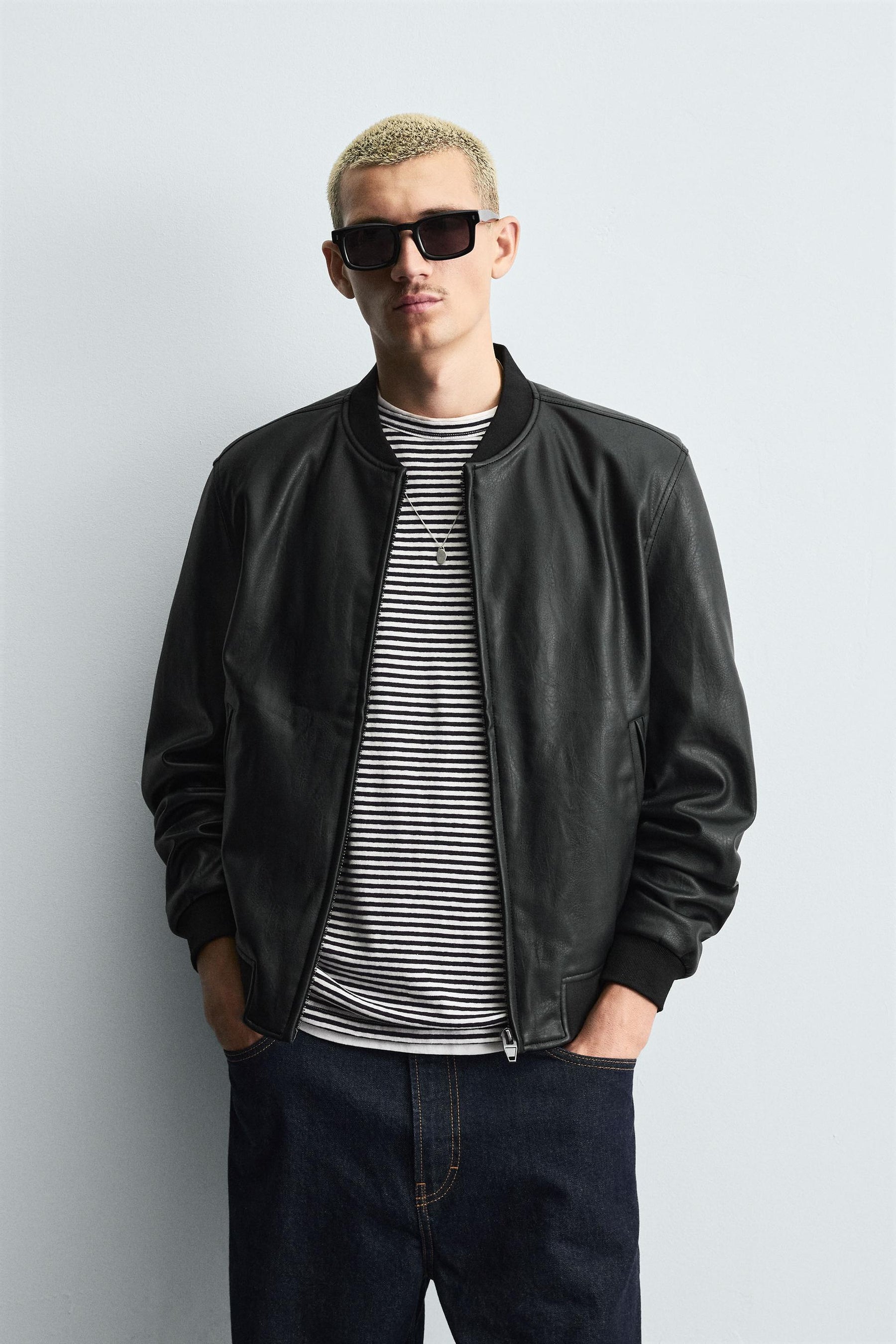LEATHER EFFECT BOMBER JACKET - Image 2