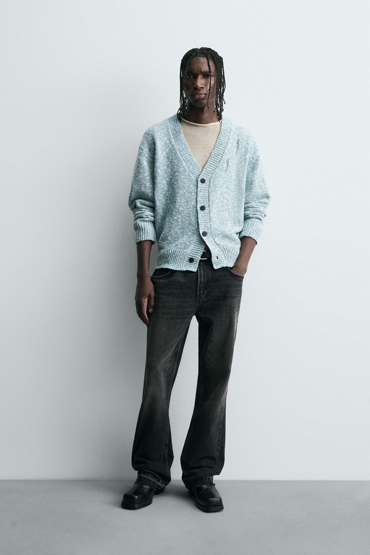 DISTRESSED TWISTED YARN CARDIGAN - Image 1