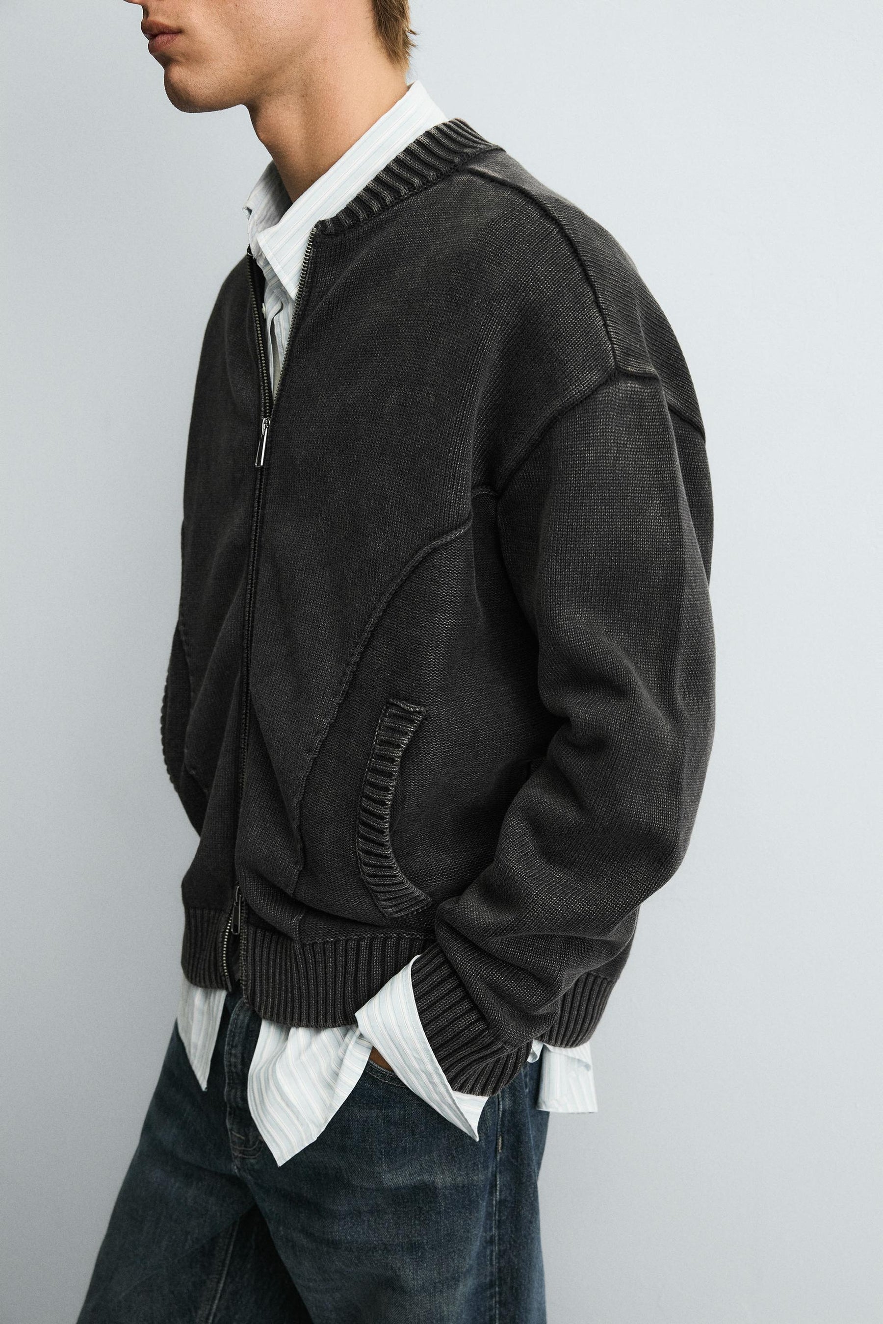 WASHED KNIT BOMBER JACKET - Image 5