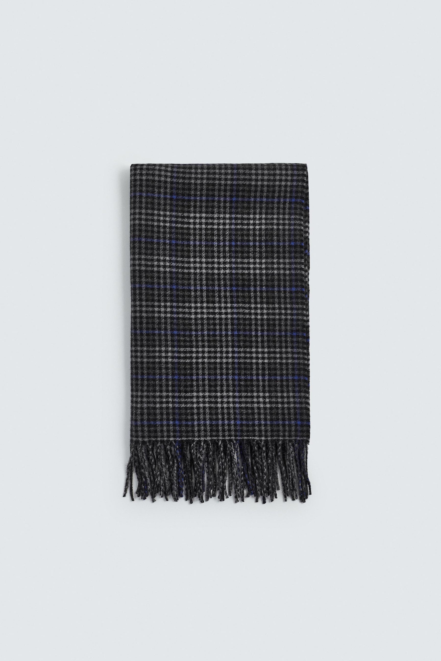 CHECK SCARF WITH FRINGED EDGES - Image 1