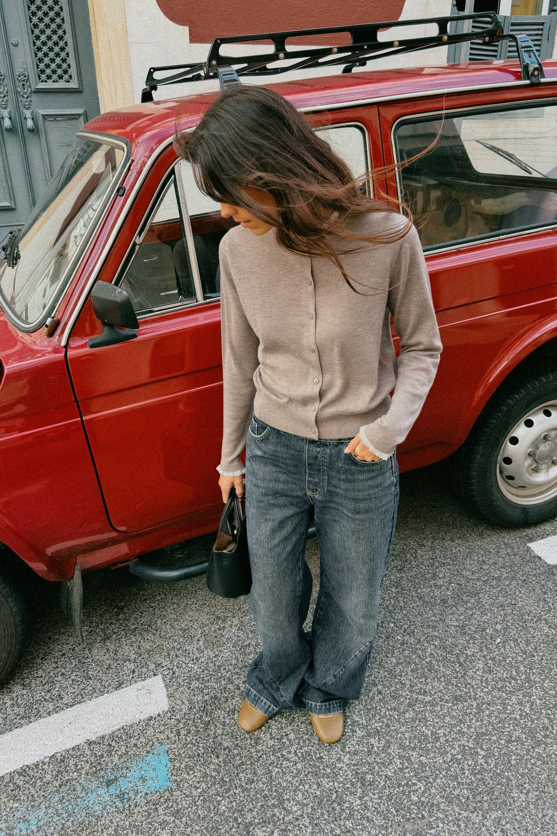 Mini-City-Tasche mit Ziernähten