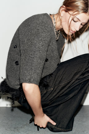 Pailletten-Feder-Wollpullover