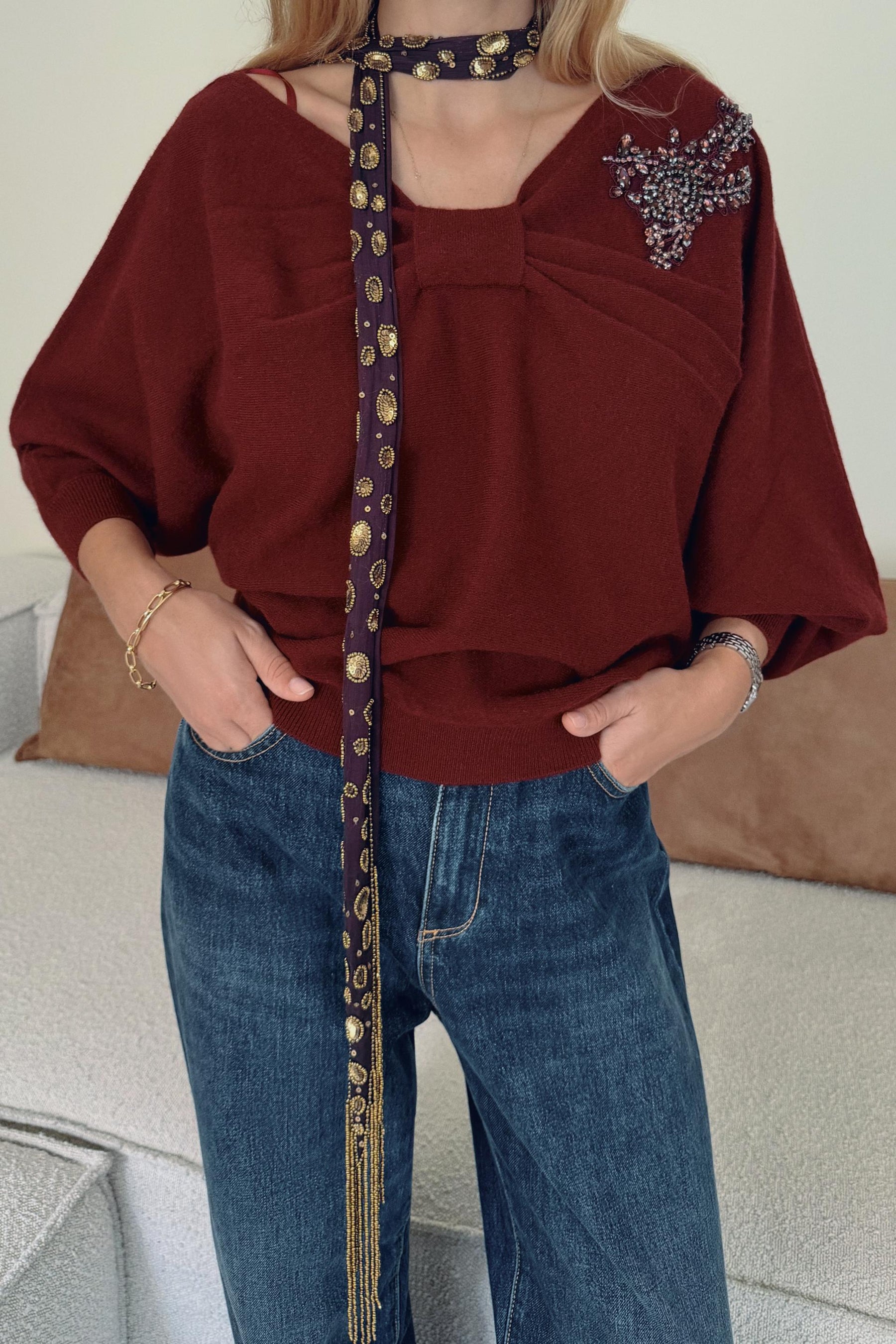 Strass-Strickpullover