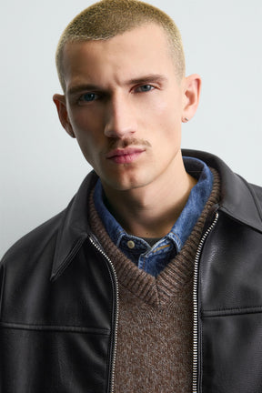 LEATHER EFFECT BOMBER JACKET - Image 5