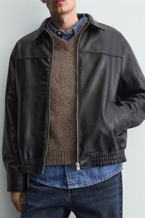 LEATHER EFFECT BOMBER JACKET - Image 6