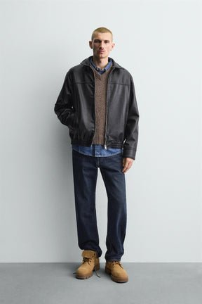 LEATHER EFFECT BOMBER JACKET - Image 1